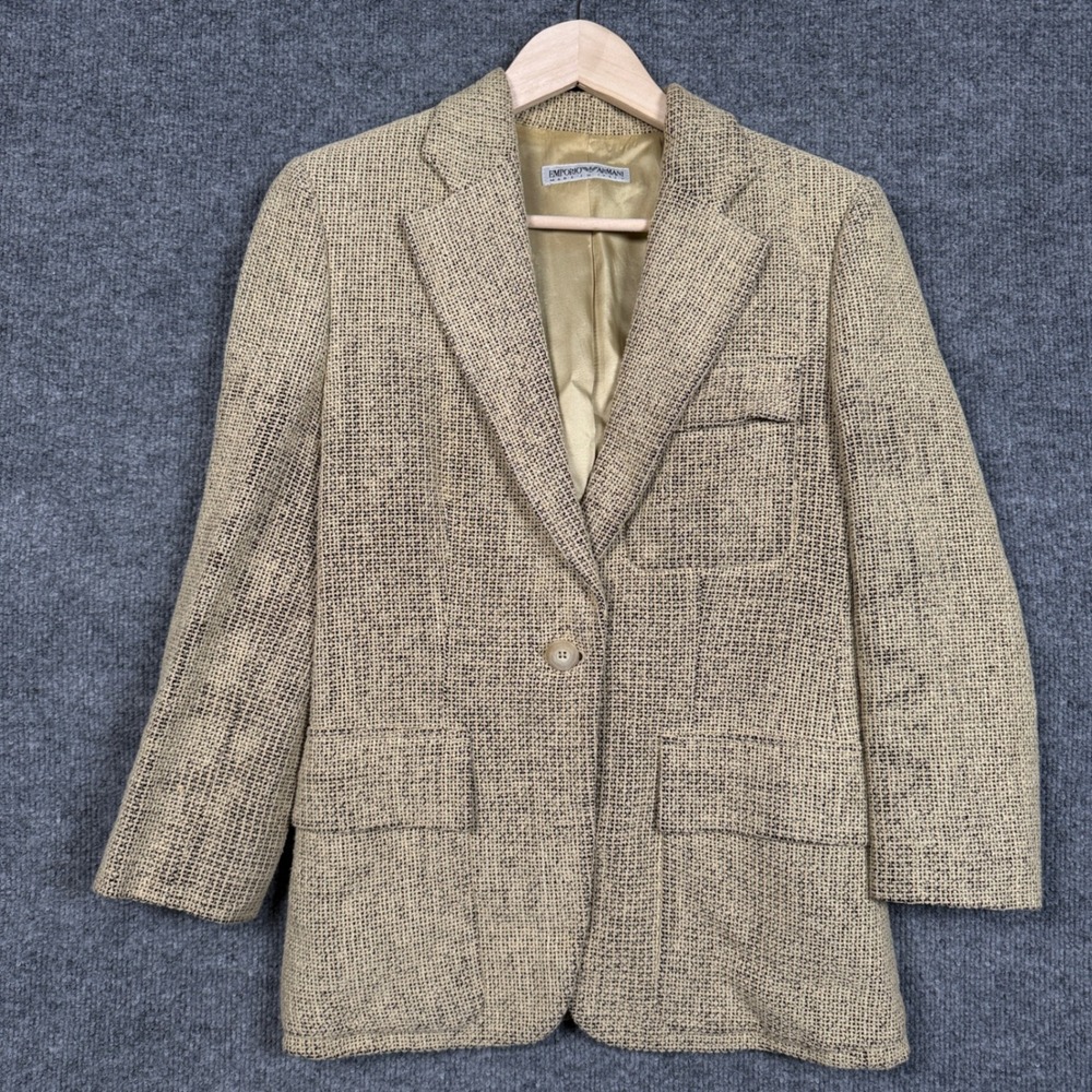 Emporio Armani Sz 38 US 2 Blazer Jacket Cream Tweed Wool Cotton Blend Old Money‎